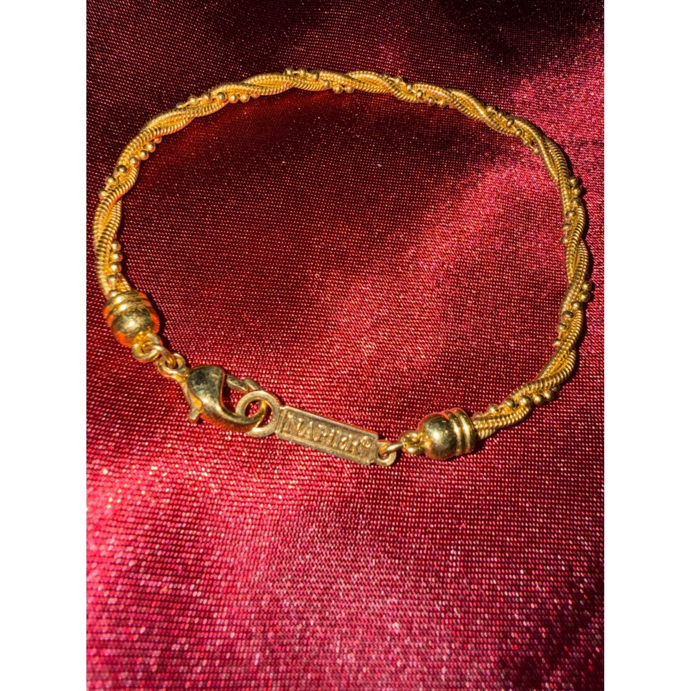 Napier Gold Tone Twisted Rope Chain Bracelet Beaded Textured Lobster Clasp 7.5"